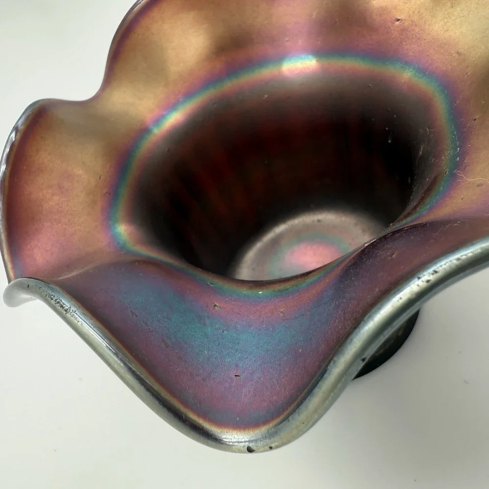 Northwood Amethyst Carnival Glass‎ Hat Case Lustre Fluted Diamond Trim Ribbed